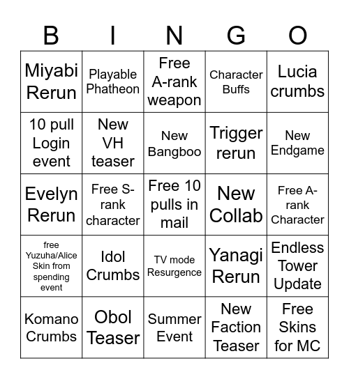 LIVESTREAM BINGO CARD ZZZ Bingo Card