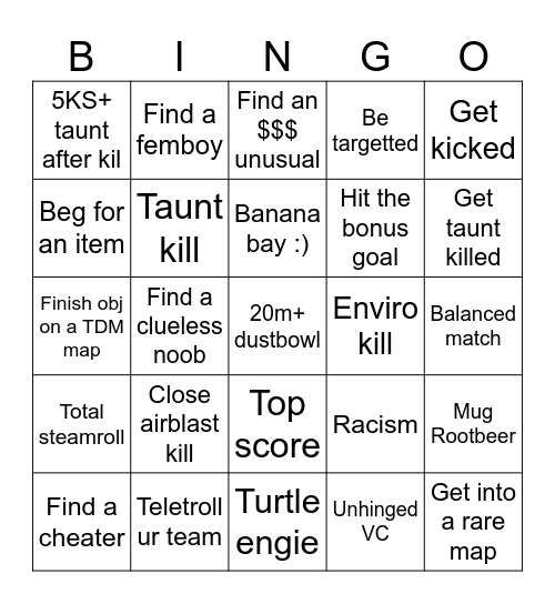 Tf2 bingo Card