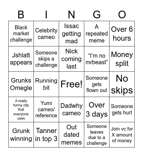 Last to leave vc 5 Bingo Card