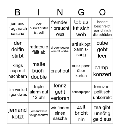 splaaaash Bingo Card