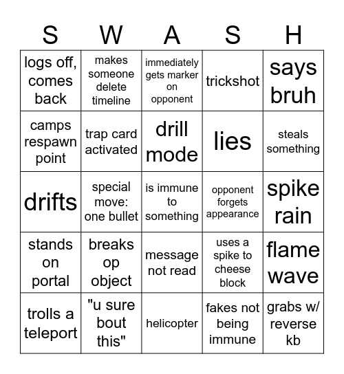 slasher gameing Bingo Card