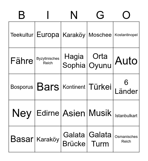 Istanbul Bingo Card