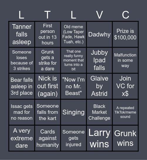 LTLVC V BINGO Card