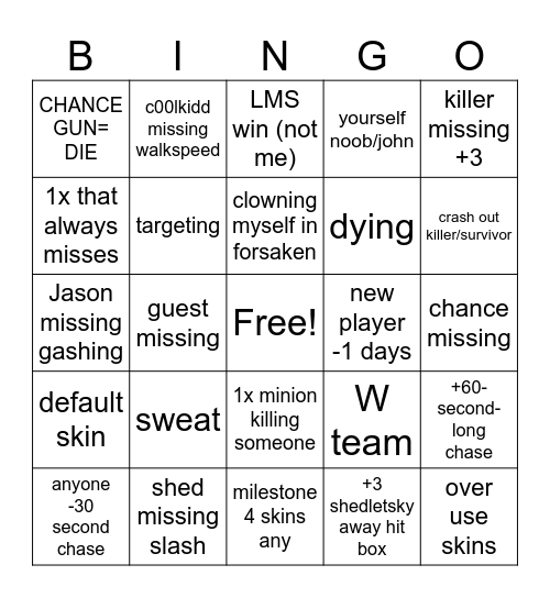FORSAKEN Bingo Card