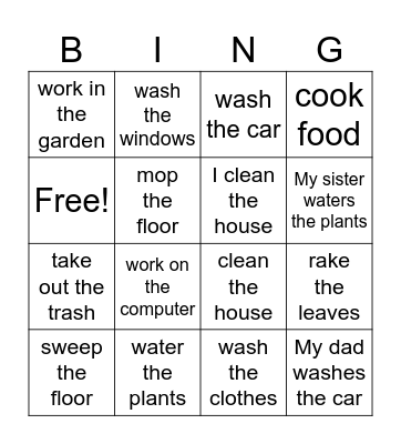 Chores Bingo Card