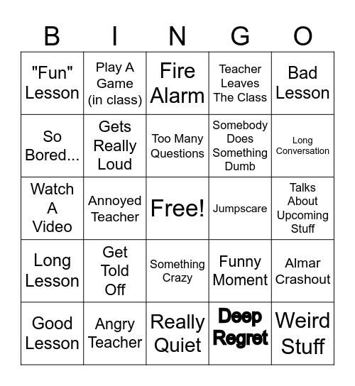 School Bingo Card