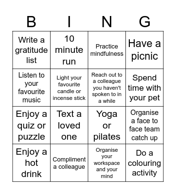 Education WFA Wellbeing Bingo Card Bingo Card