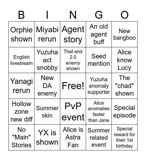 2.1 Livestream Bingo Card