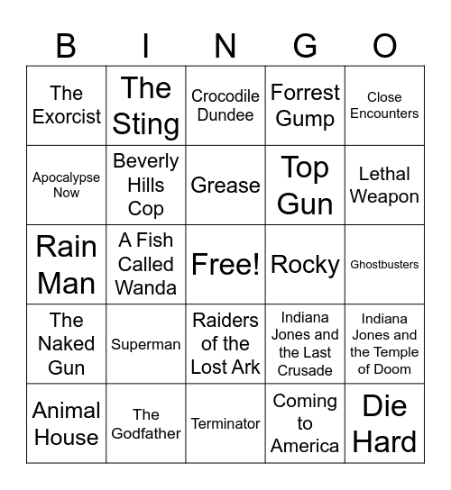 Tim movie bingo Card