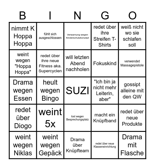 Suzi Bingo Card
