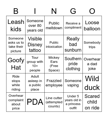 Disney World Bingo Card