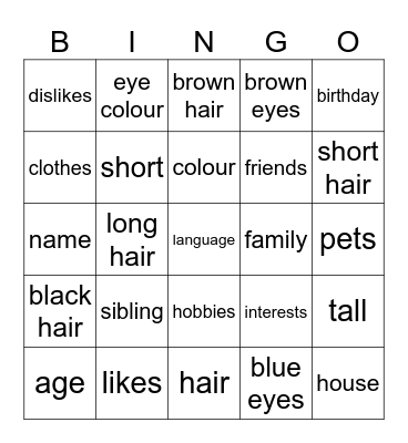 Who am I? Bingo Card
