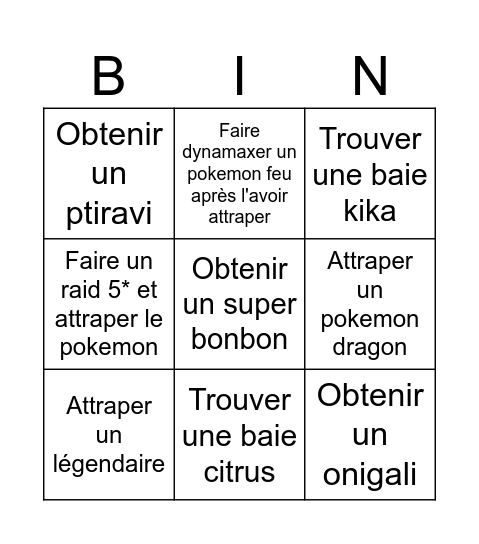Pokemon Bingo Card