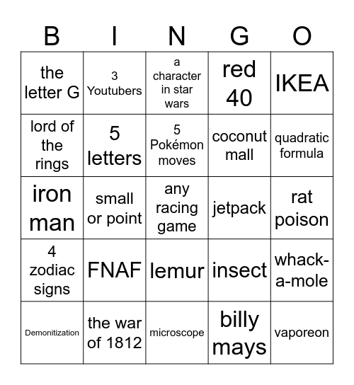 Untitled Bingo Card