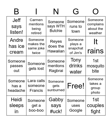 Vacation! Bingo Card