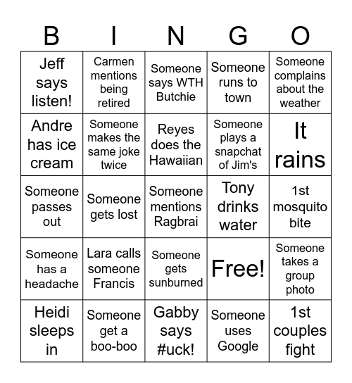 Vacation! Bingo Card
