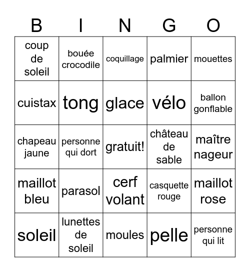 Bingo de la plage Bingo Card