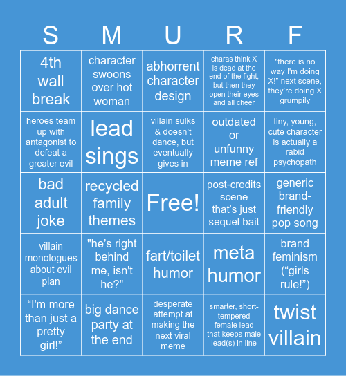 Smurfs Movie Bingo Card