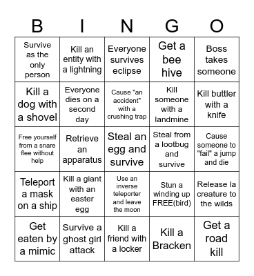 Lethalne Bingo Card