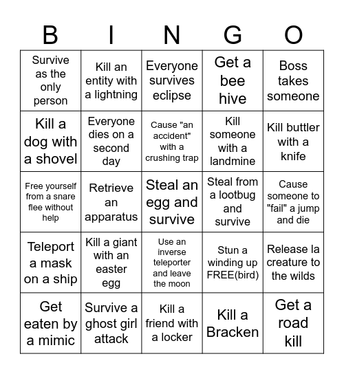 Lethalne Bingo Card