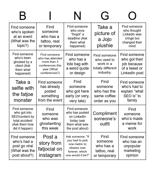 fatjocial Bingo Card