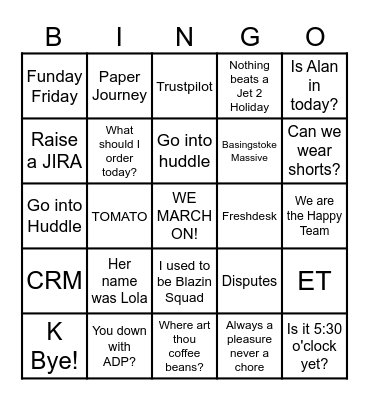 CUSTOMER SERVICE BINGO Card