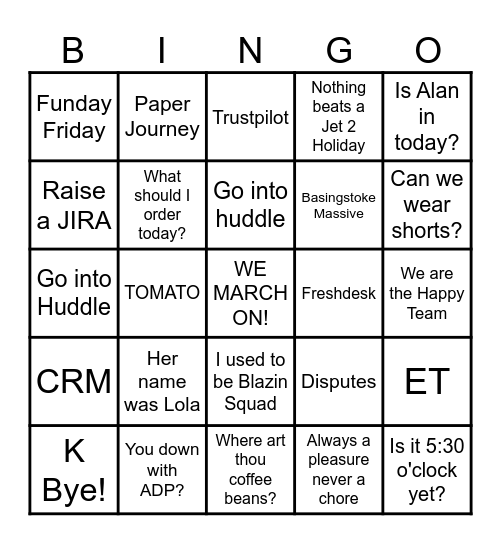 CUSTOMER SERVICE BINGO Card
