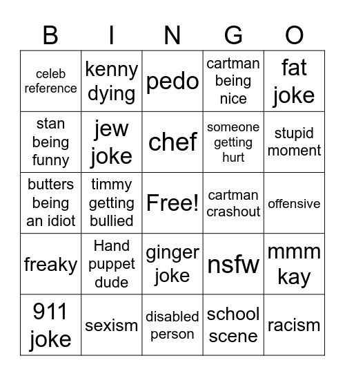 South park bingo Card