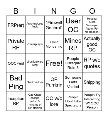 DB:RP Public Server Bingo Card