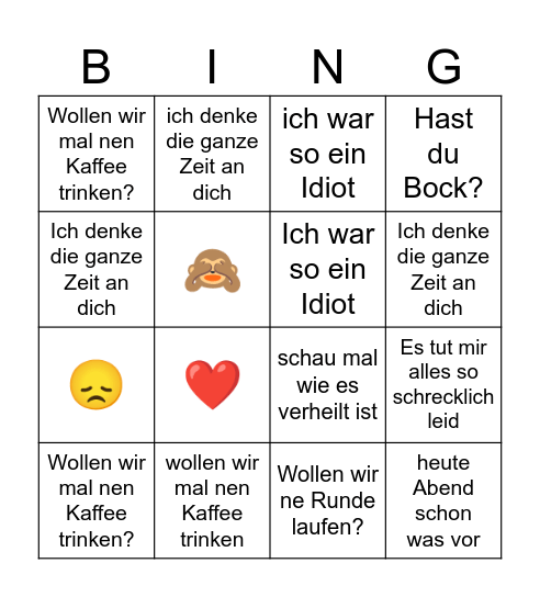 Lovers Bullshit bingo Card