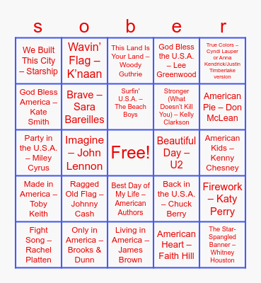 Fourth Of July Bingo! Bingo Card