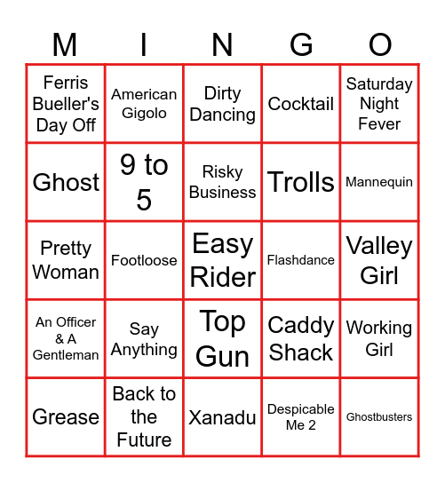 Movie Titles Bingo Card