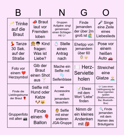 Lisas JGA-Bingo Card