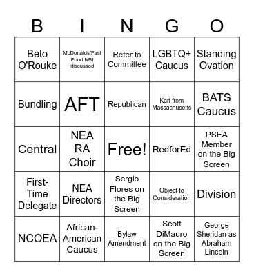 NEA-RA Bingo 8 Bingo Card