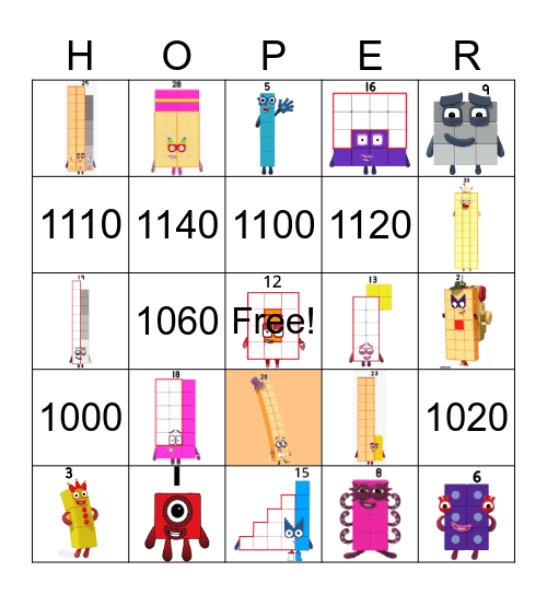 Number blocks Bingo Card