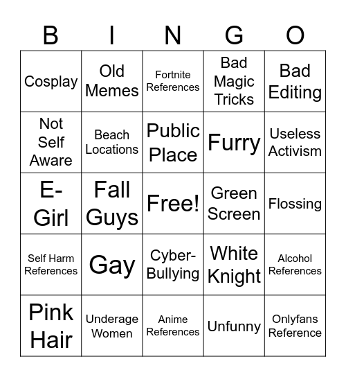 TikTok Cringe Bingo Card