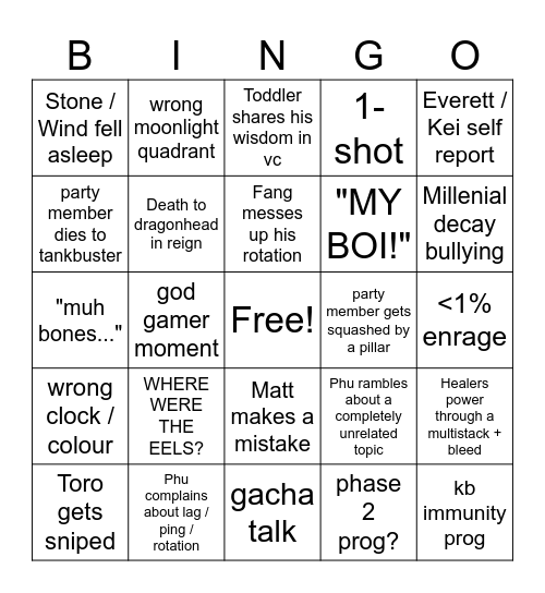 Phoenix Bingo round 2 Bingo Card