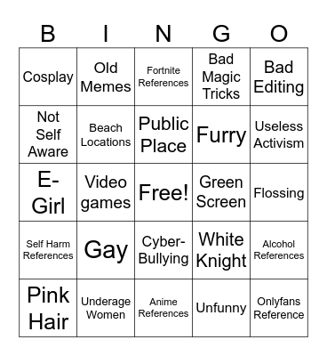 TikTok Cringe Bingo Card