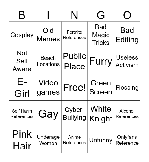 TikTok Cringe Bingo Card