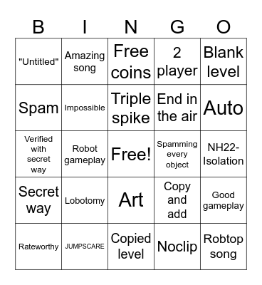 Geometry Dash Bingo Card