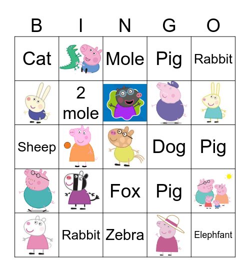 Peppa Pig Bingo Card