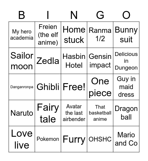 Cosplay bingo! (Anime) Bingo Card