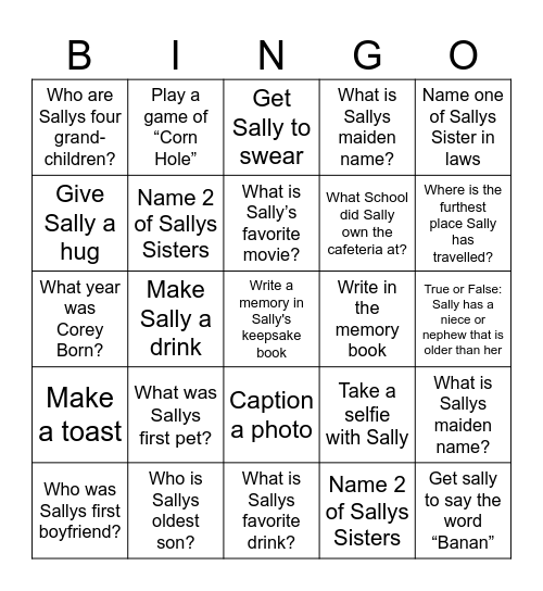 Sally's Birthday Bingo Card