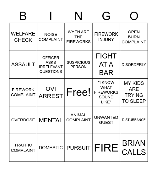 DISPATCH JULY 4TH BINGO Card