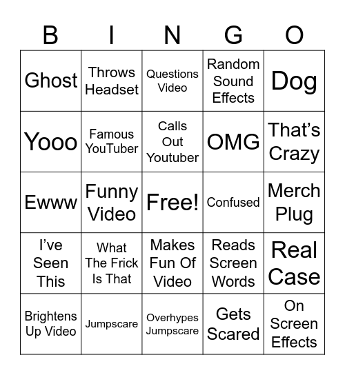 Scary Infinite Video Bingo Card