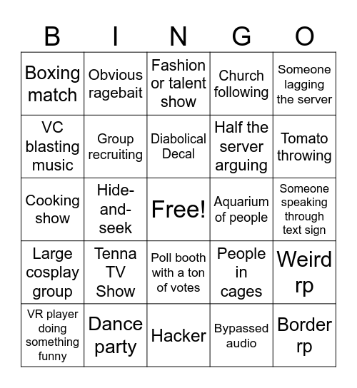 General Goofballery (Booth Game Bingo) Bingo Card