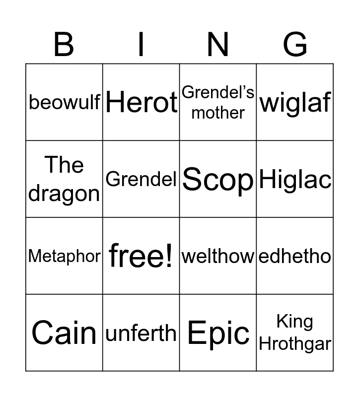 Beowulf Bingo Card