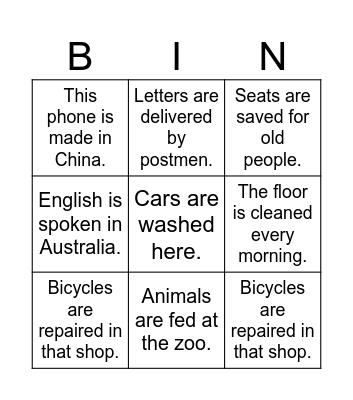 Passive Voice Bingo Card
