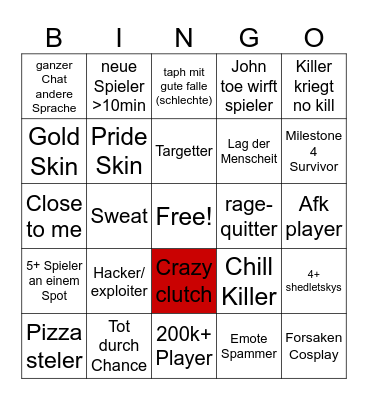 Forsaken Bingo Card