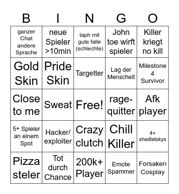 Forsaken Bingo Card
